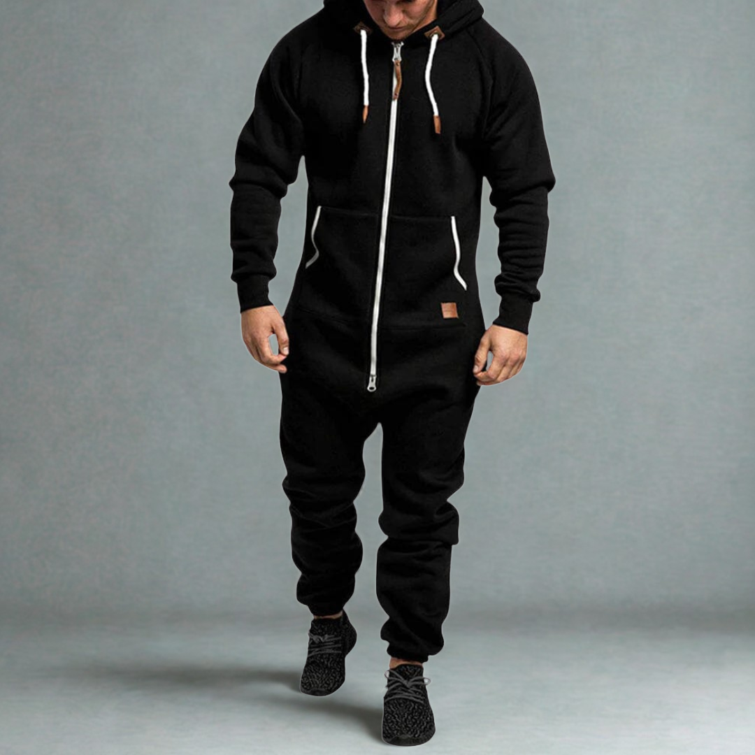 Men's Casual Hooded Jumpsuit | Full Zip Loungewear