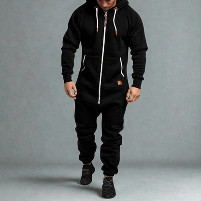 Men's Casual Hooded Jumpsuit | Full Zip Loungewear