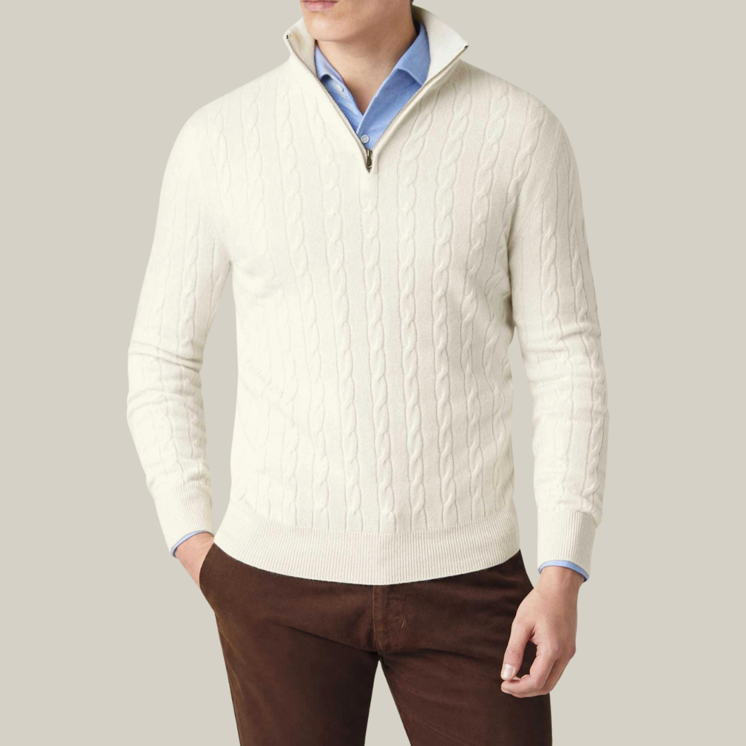 Men's Half Zip Knit Jumper | Classic Cable Sweater
