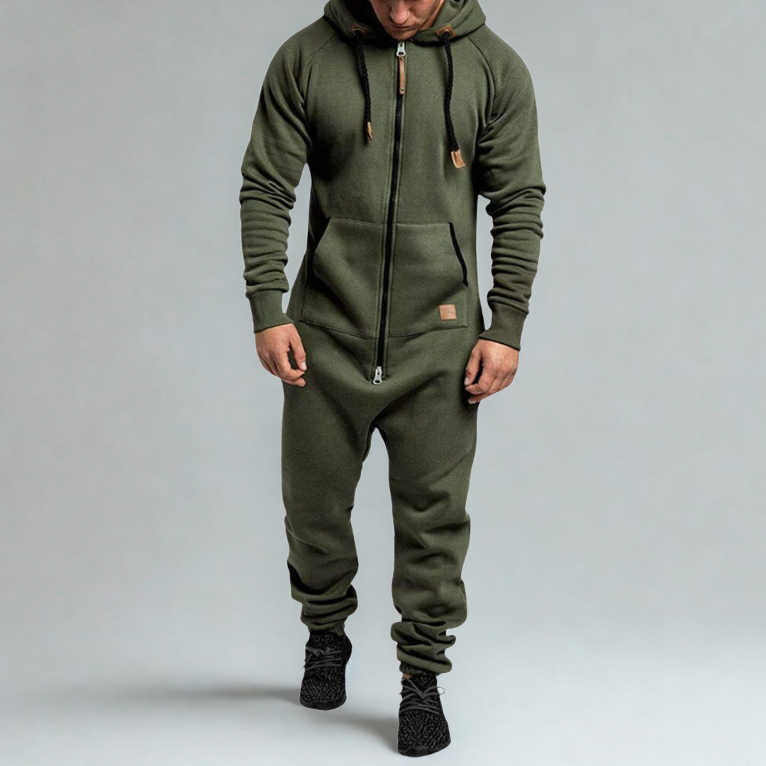 Men's Casual Hooded Jumpsuit | Full Zip Loungewear