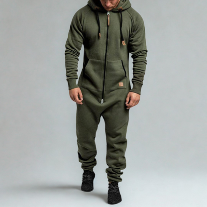 Men's Casual Hooded Jumpsuit | Full Zip Loungewear