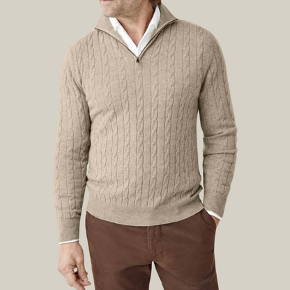 Men's Half Zip Knit Jumper | Classic Cable Sweater
