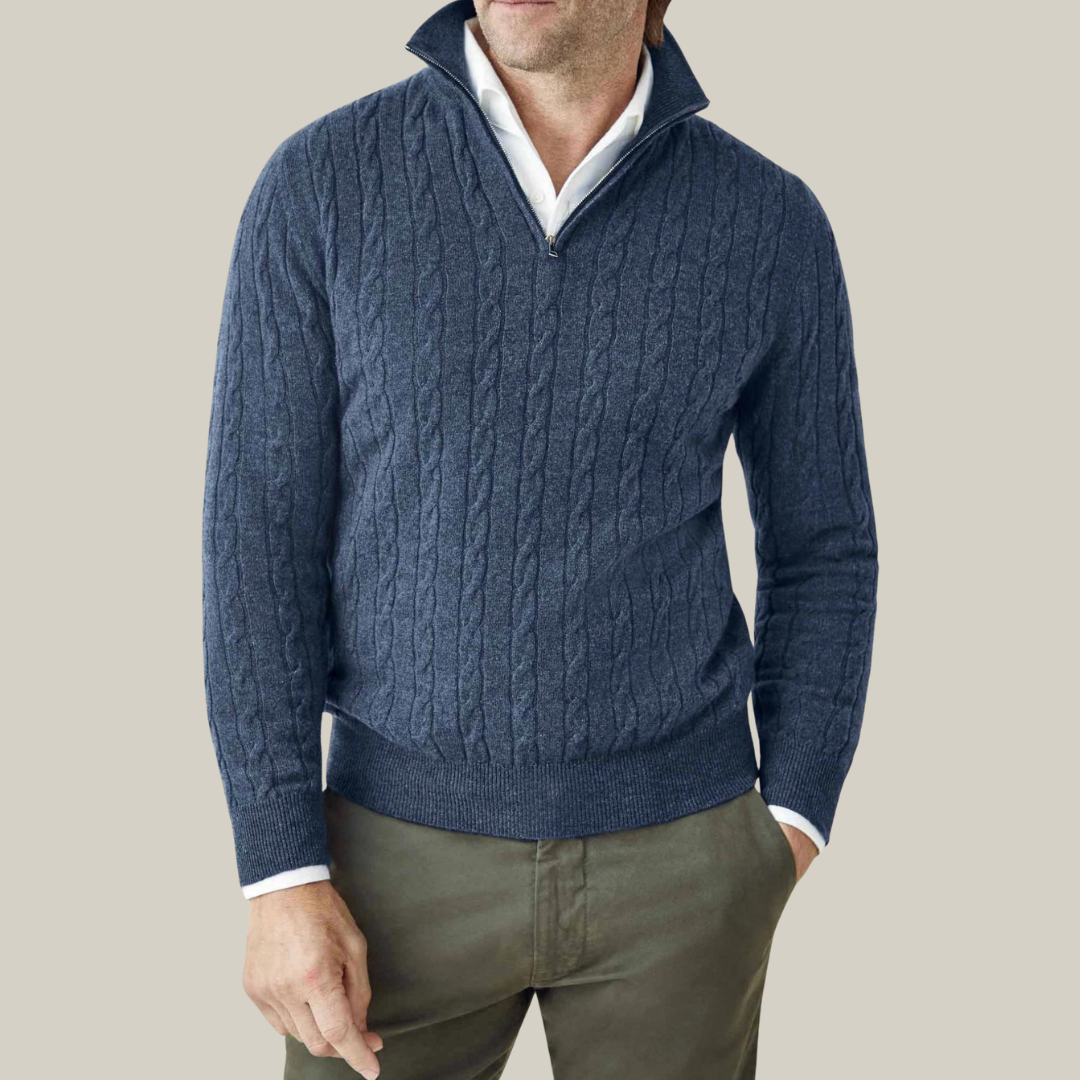 Men's Half Zip Knit Jumper | Classic Cable Sweater