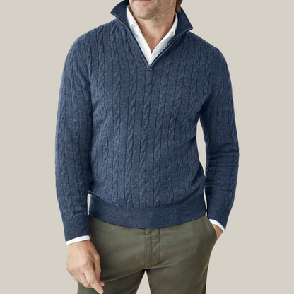 Men's Half Zip Knit Jumper | Classic Cable Sweater