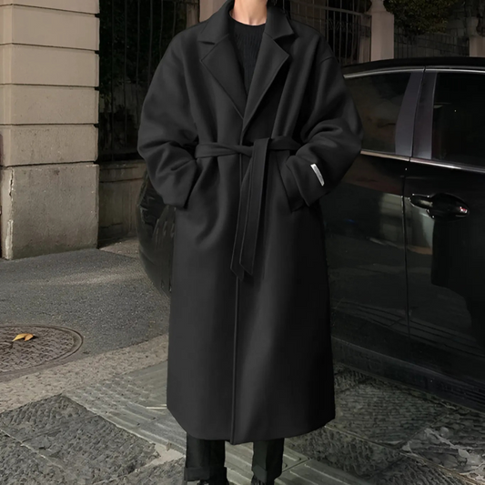Men’s Long Wool Trench Coat | Oversized Belted