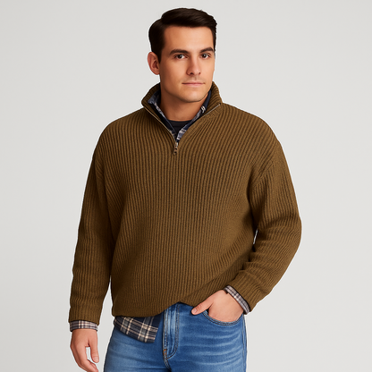 Men's Ribbed Knit Half Zip Jumper | Warm Long Sleeve Pullover