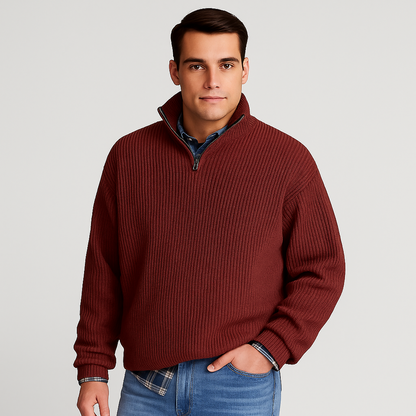 Men's Ribbed Knit Half Zip Jumper | Warm Long Sleeve Pullover