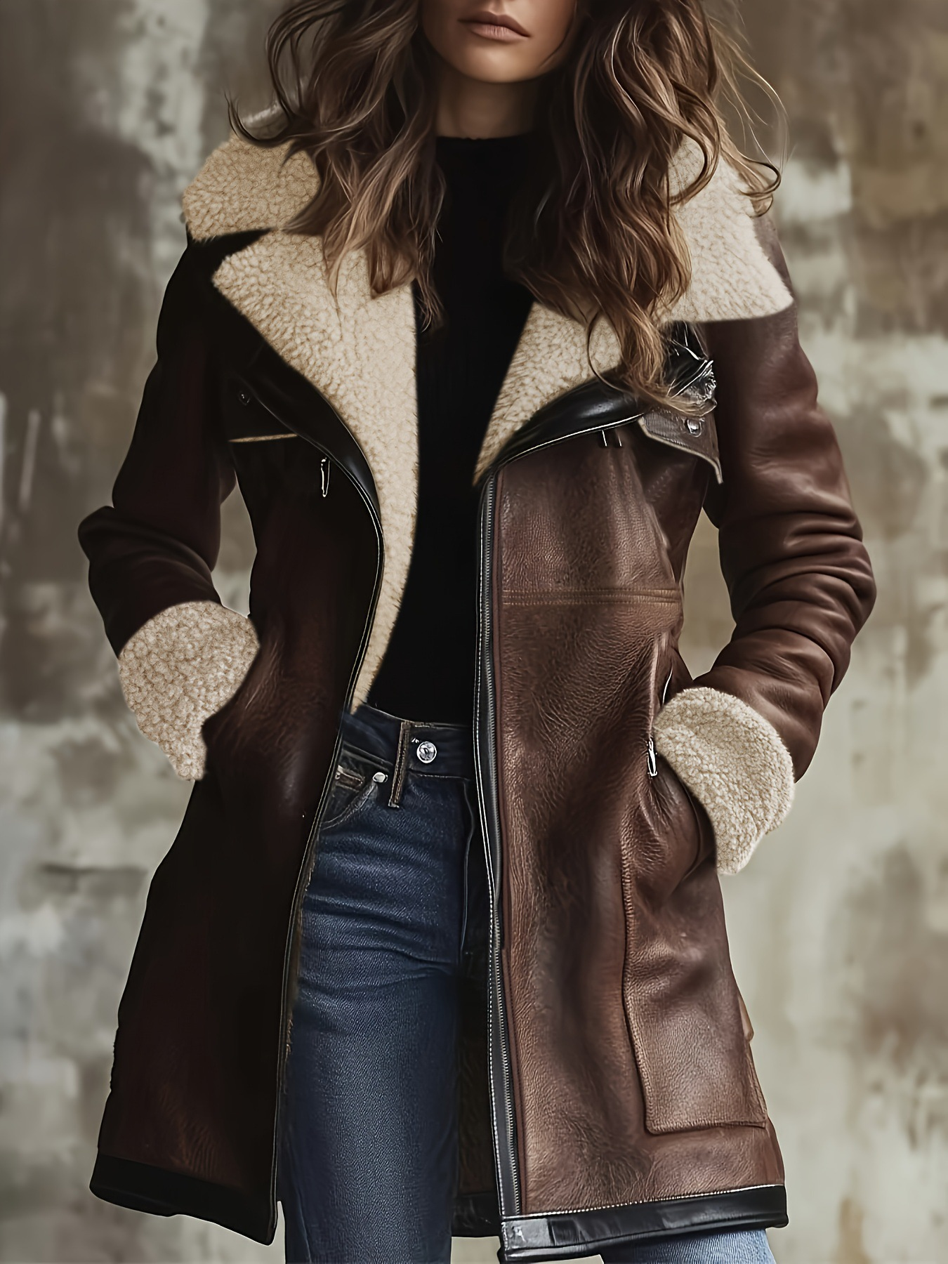 Women’s Shearling Leather Winter Coat – Warm Vintage Jacket