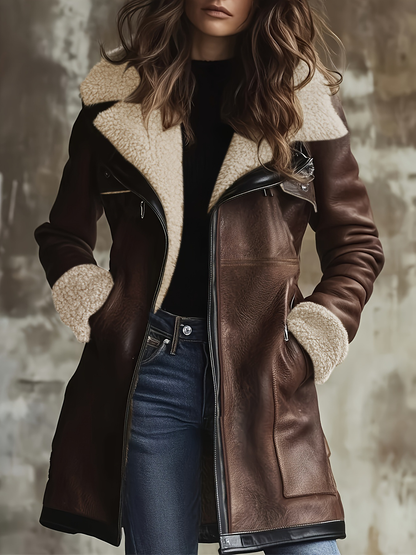 Women’s Shearling Leather Winter Coat – Warm Vintage Jacket