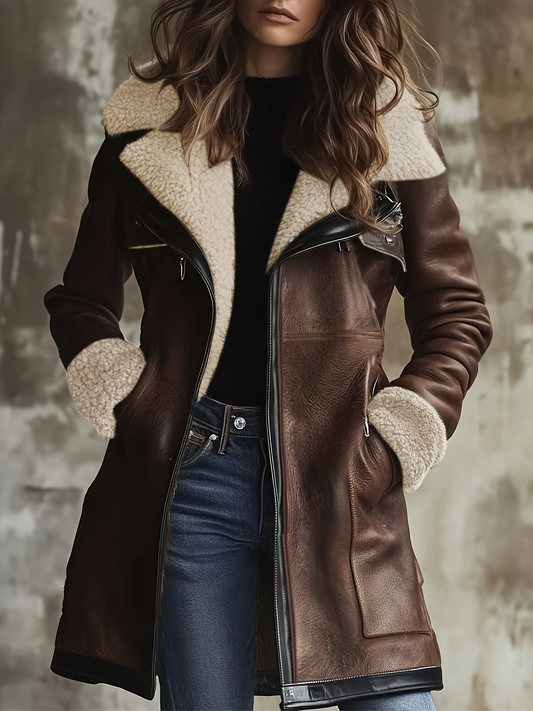 Women’s Shearling Leather Winter Coat – Warm Vintage Jacket