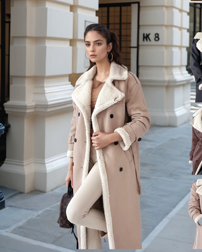 Women's Classic Long Fleece Lined Coat Teddy Collar Warm