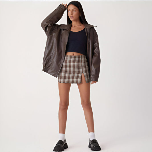 Women Oversized Faux Leather Jacket | Loose Fit Bomber Zip Up