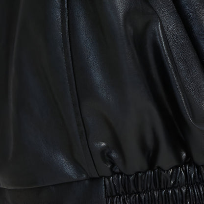 Women Oversized Faux Leather Jacket | Loose Fit Bomber Zip Up