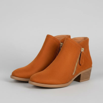 Women's Ankle Boots - Low Heel Side Zipper Booties