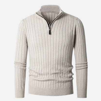 Men's Ribbed Knit Sweater | Half Zip Jumper
