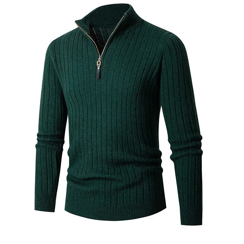 Men's Ribbed Knit Sweater | Half Zip Jumper