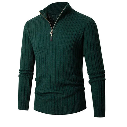 Men's Ribbed Knit Sweater | Half Zip Jumper