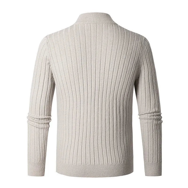 Men's Ribbed Knit Sweater | Half Zip Jumper