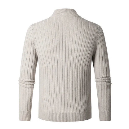 Men's Ribbed Knit Sweater | Half Zip Jumper