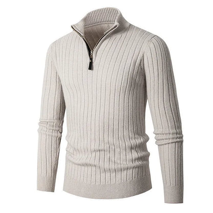 Men's Ribbed Knit Sweater | Half Zip Jumper