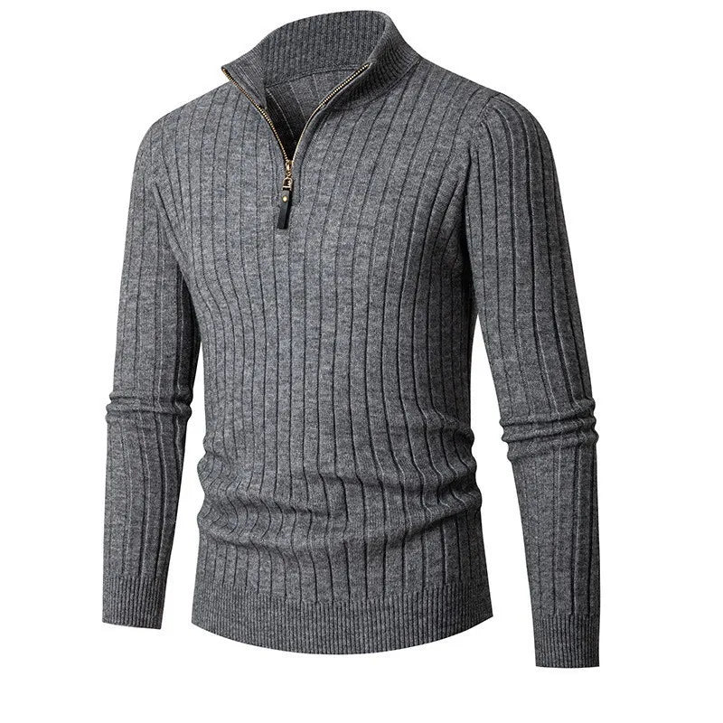 Men's Ribbed Knit Sweater | Half Zip Jumper