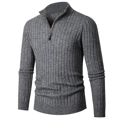 Men's Ribbed Knit Sweater | Half Zip Jumper