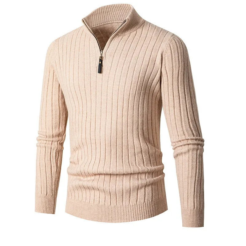 Men's Ribbed Knit Sweater | Half Zip Jumper