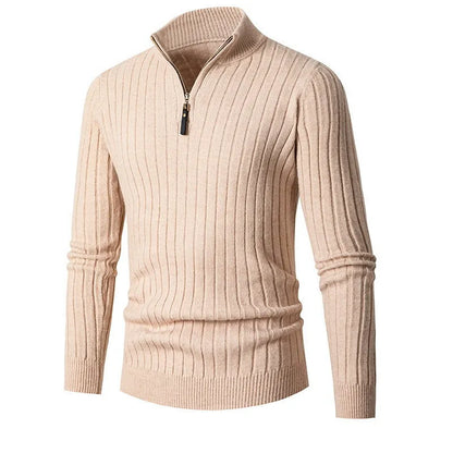 Men's Ribbed Knit Sweater | Half Zip Jumper