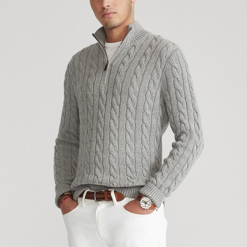 Men's Cable Knit Sweater | Half Zip Jumper