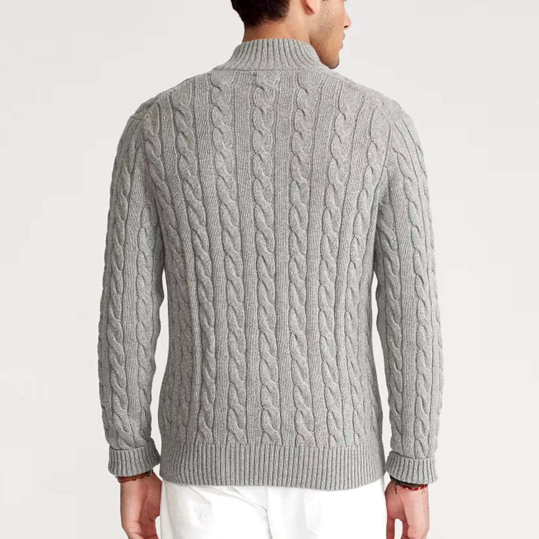 Men's Cable Knit Sweater | Half Zip Jumper