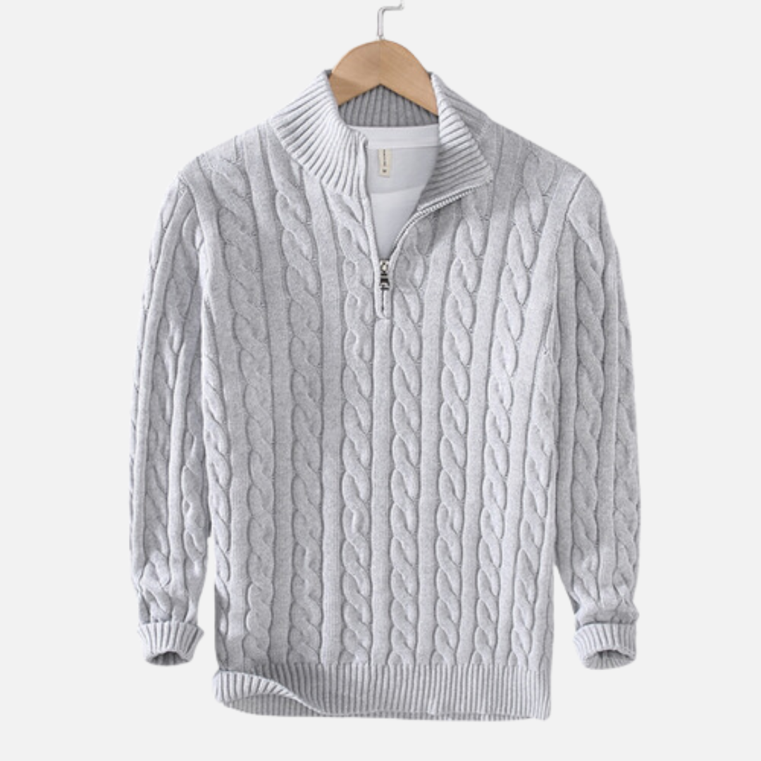 Men's Half Zip Knit Sweater | Classic Cable Jumper