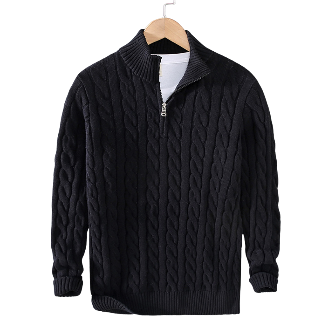 Men's Half Zip Knit Sweater | Classic Cable Jumper