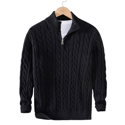 Men's Half Zip Knit Sweater | Classic Cable Jumper