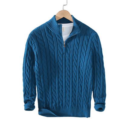 Men's Half Zip Knit Sweater | Classic Cable Jumper