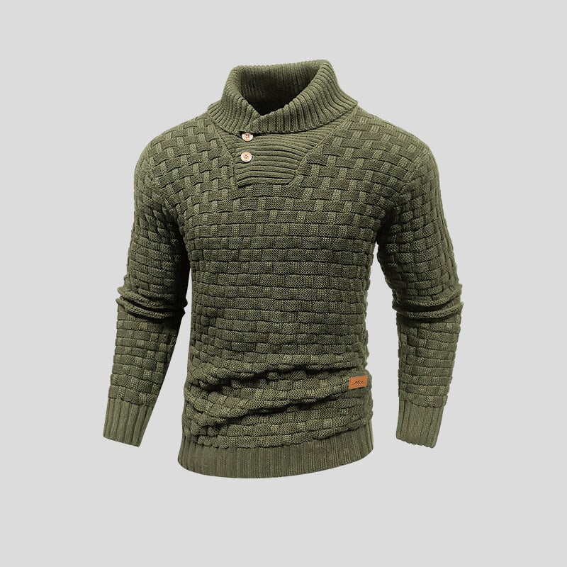 Men's Textured Knit Shawl Collar Jumper | Warm Button Neck Fit