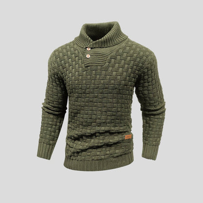 Men's Textured Knit Shawl Collar Jumper | Warm Button Neck Fit