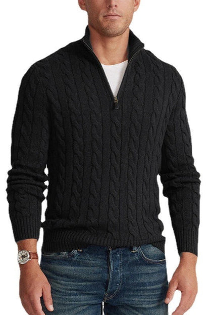 Men’s Cable Knit Polo Zip Sweater | Long Sleeve Smart Casual Jumper