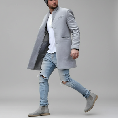 Men's Long Trench Overcoat - Slim Lightweight Jacket