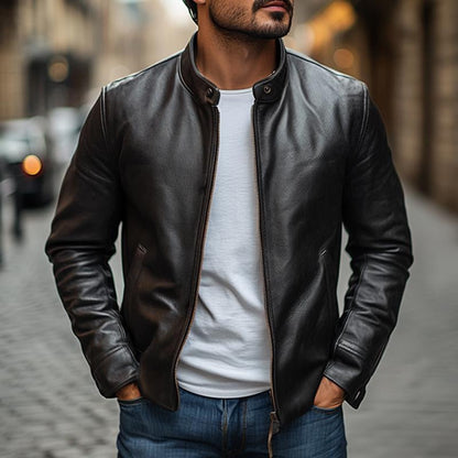 Men’s Real Leather Biker Jacket | Slim Fit Zip Up