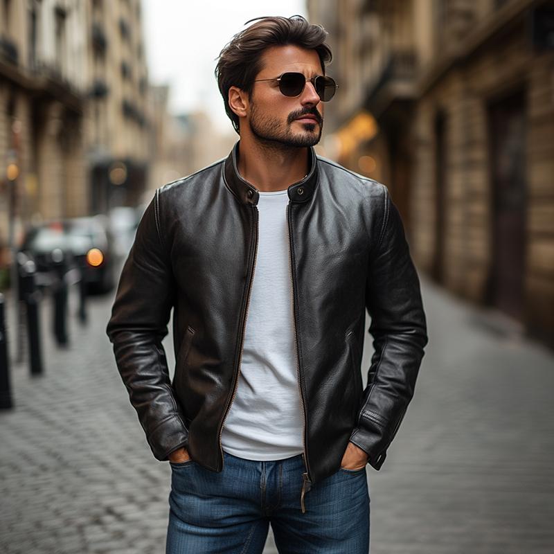 Men’s Real Leather Biker Jacket | Slim Fit Zip Up