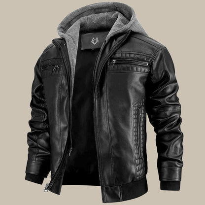 Men’s Faux Leather Hooded Biker Jacket | Zip Closure Stylish
