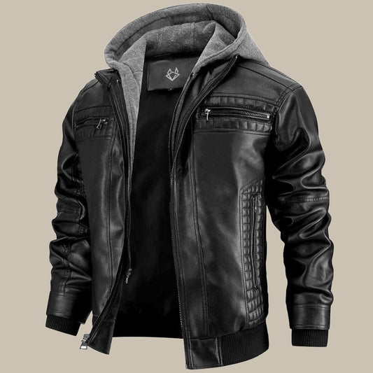 Men’s Faux Leather Hooded Biker Jacket | Zip Closure Stylish
