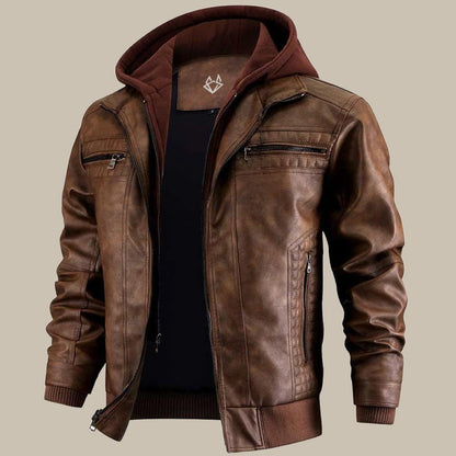 Men’s Faux Leather Hooded Biker Jacket | Zip Closure Stylish