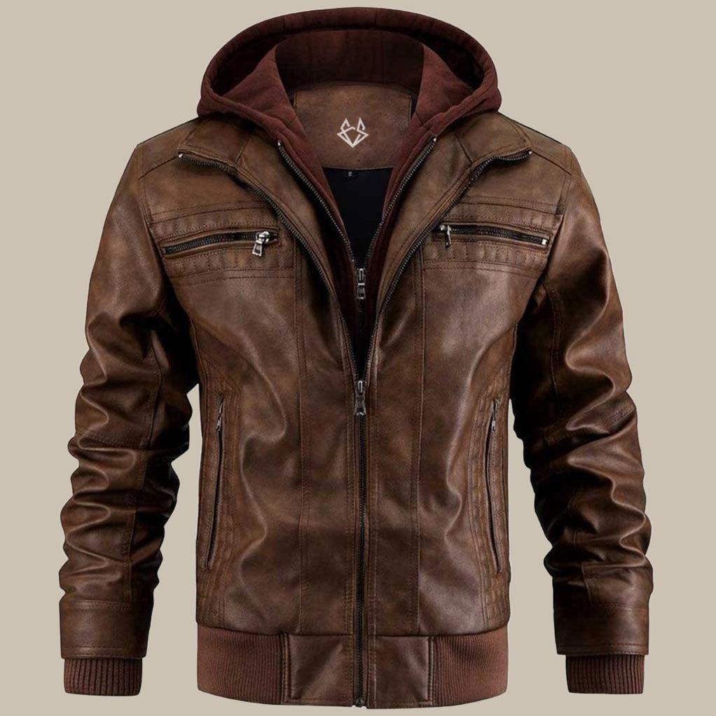 Men’s Faux Leather Hooded Biker Jacket | Zip Closure Stylish