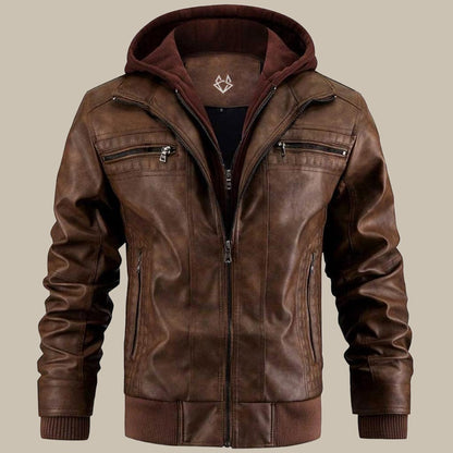 Men’s Faux Leather Hooded Biker Jacket | Zip Closure Stylish