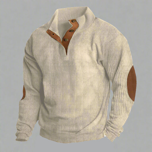 Men's Ribbed Knit Button Collar Jumper | Warm Long Sleeve Fit