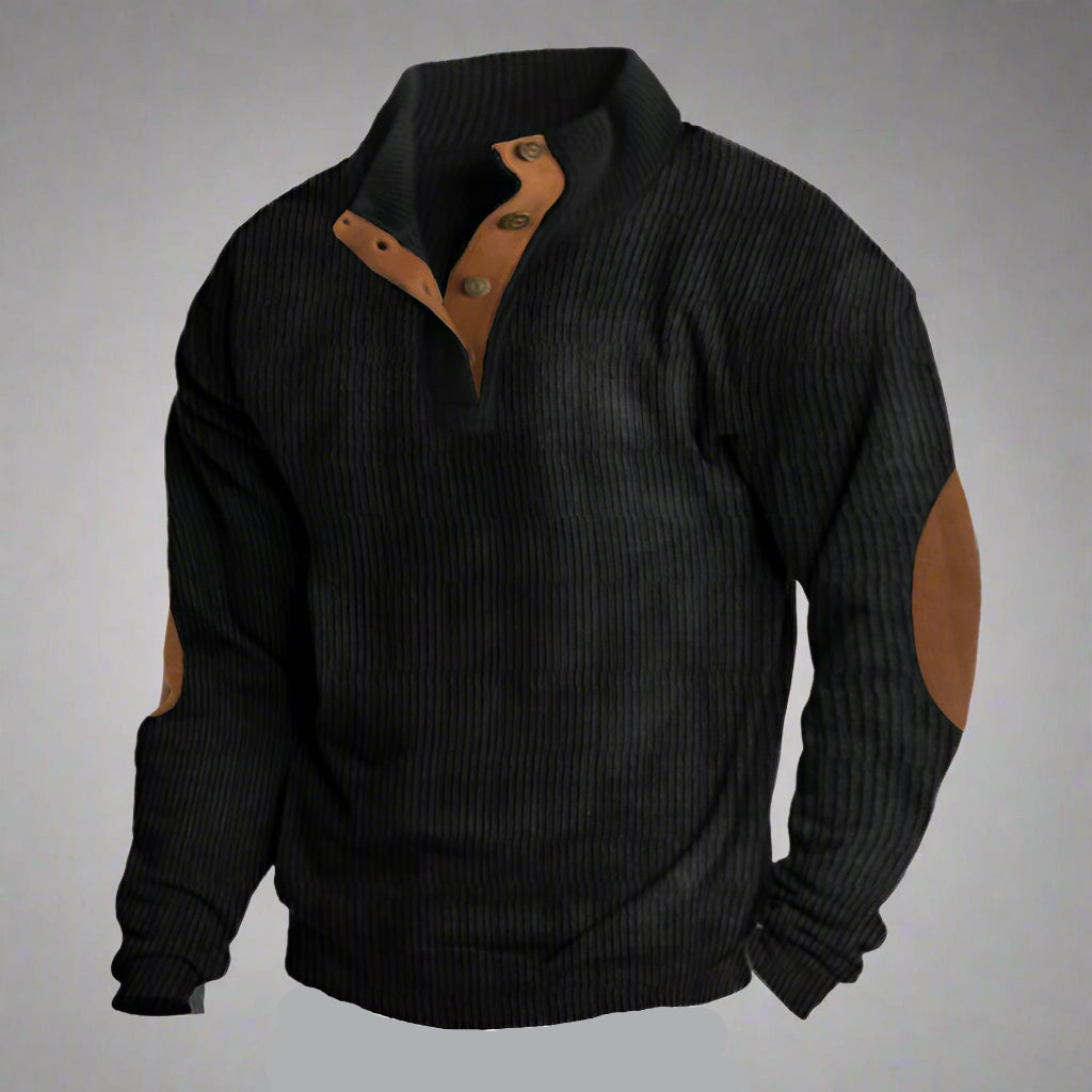 Men's Ribbed Knit Button Collar Jumper | Warm Long Sleeve Fit