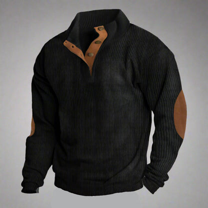 Men's Ribbed Knit Button Collar Jumper | Warm Long Sleeve Fit