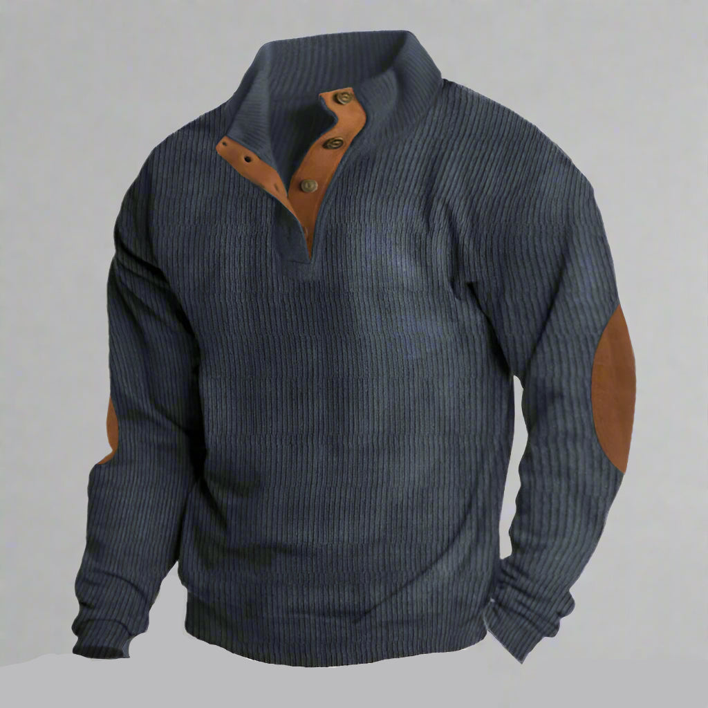Men's Ribbed Knit Button Collar Jumper | Warm Long Sleeve Fit