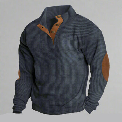 Men's Ribbed Knit Button Collar Jumper | Warm Long Sleeve Fit